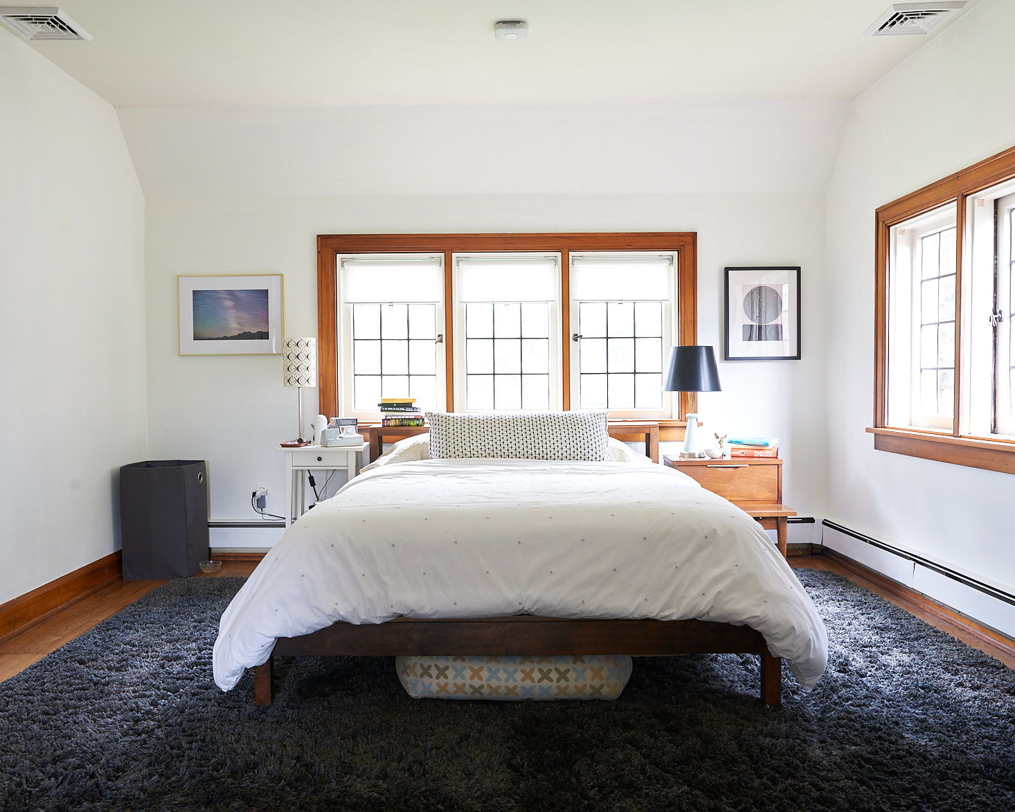 White wall master bedroom mid century