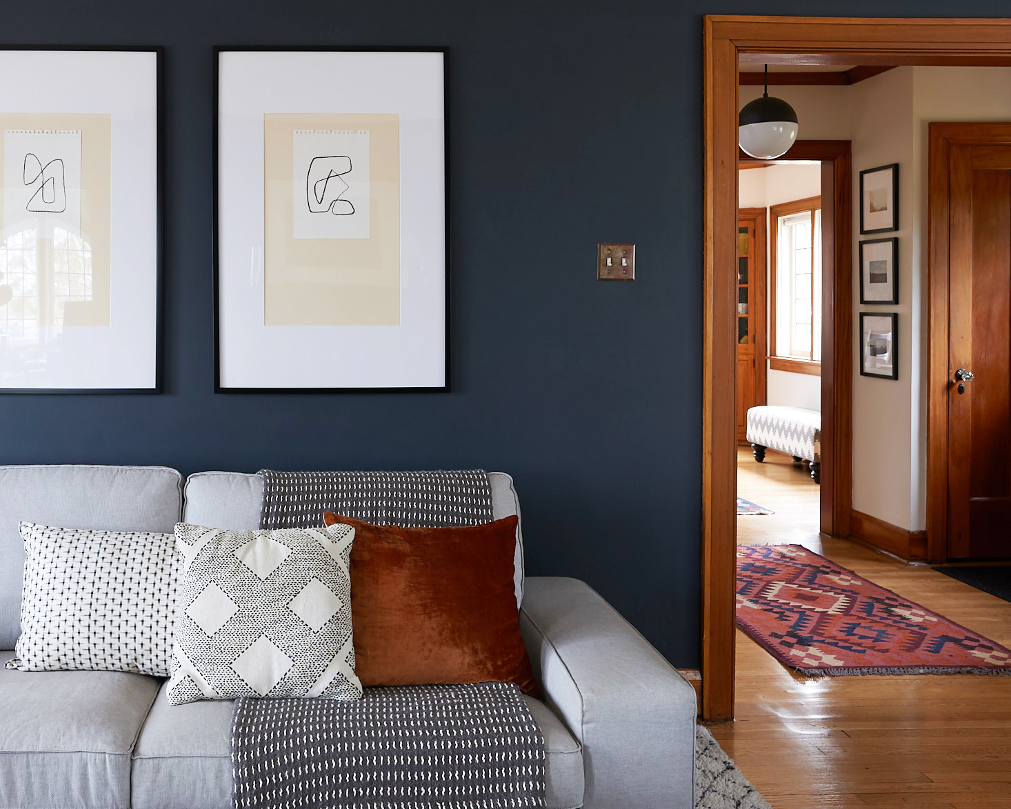 view from living room into entryway