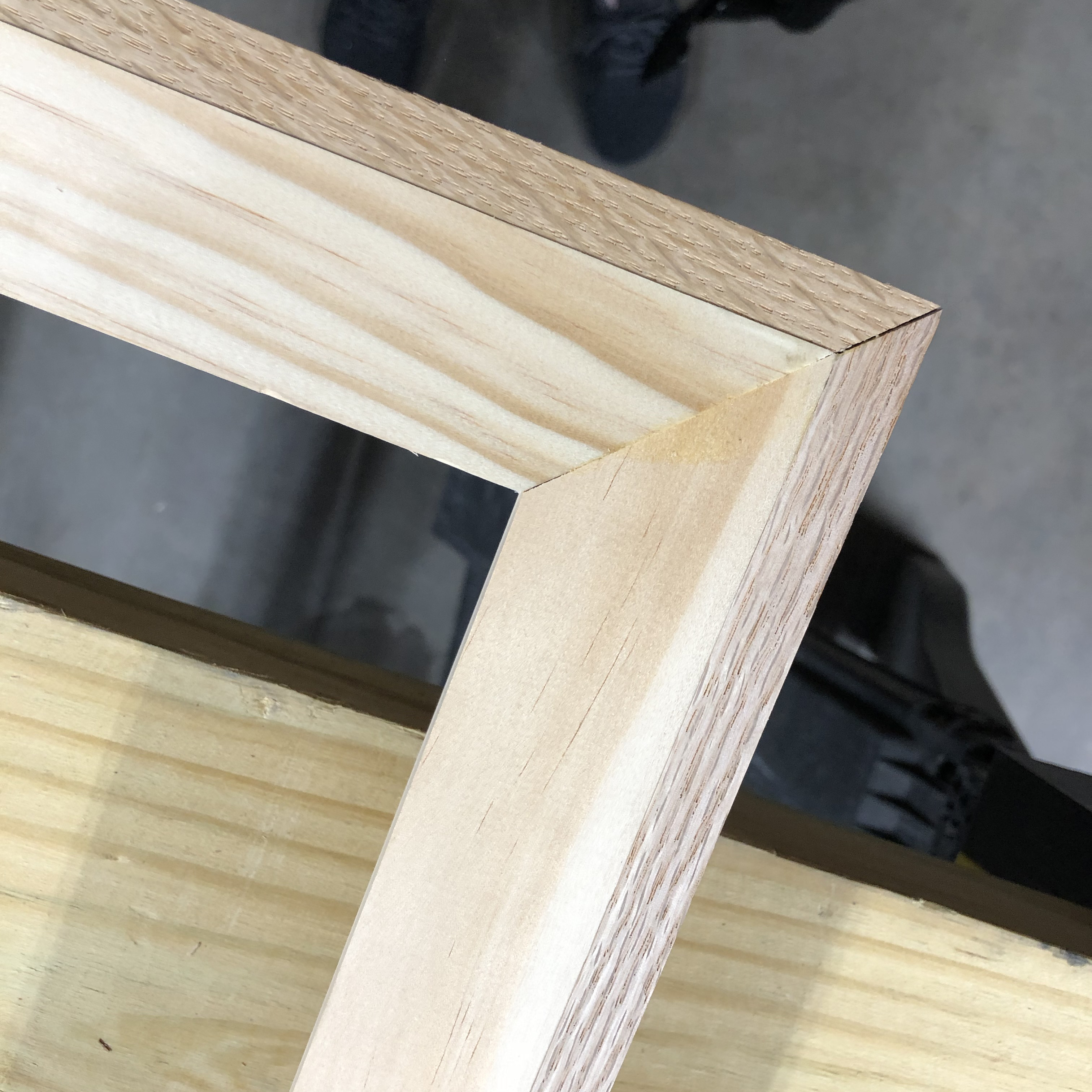 Detail of glued back corner of frame