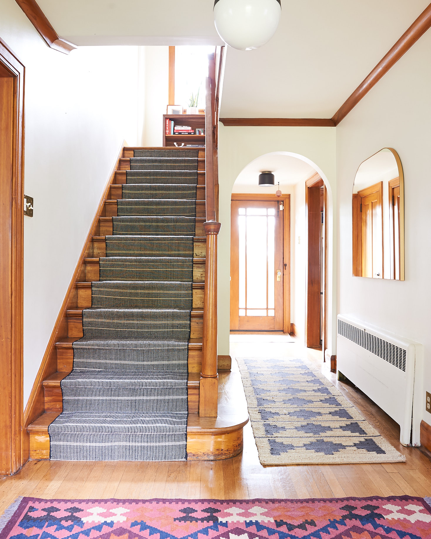 Wood stairs with stair runner